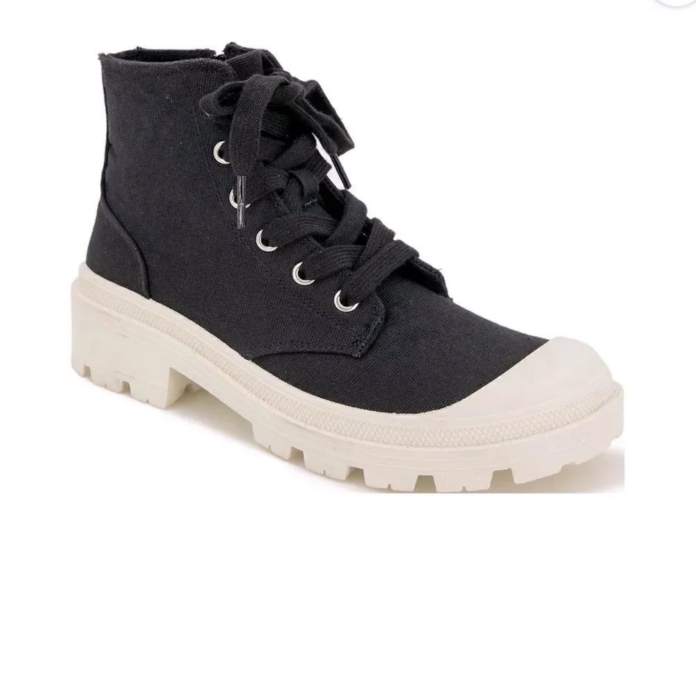 PORTLAND Boot Company Canvas Lug Sole lace up Y2K zip up moto combat boots 6
